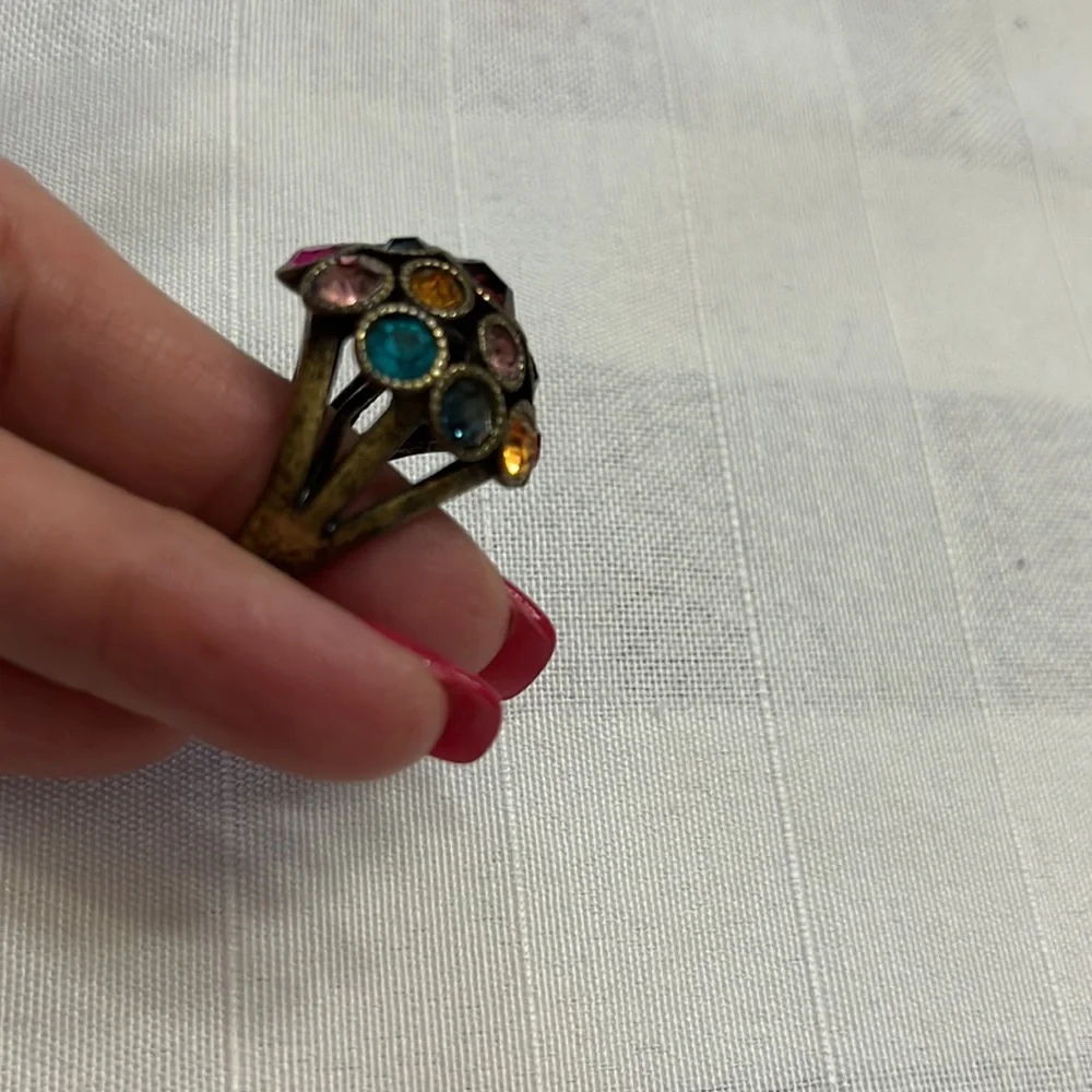 17 stones cluster multicolored statement or cocktail signed ring